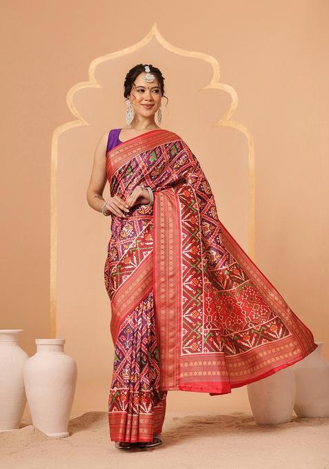 Purple Jacquard Silk Saree Set