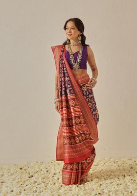 Blue Jacquard Silk Saree Set