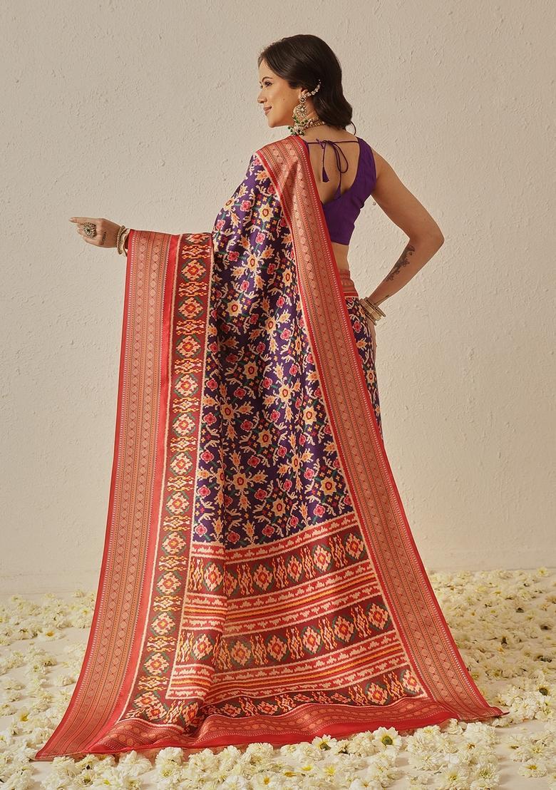 Blue Jacquard Silk Saree Set - Indya