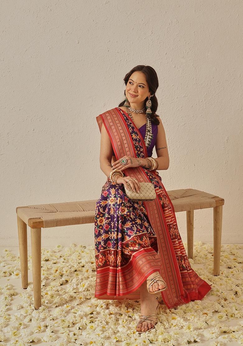 Blue Jacquard Silk Saree Set - Indya