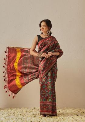 Maroon Motif Silk Saree Set
