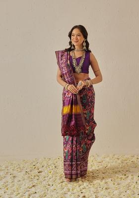 Purple Motif Silk Saree Set