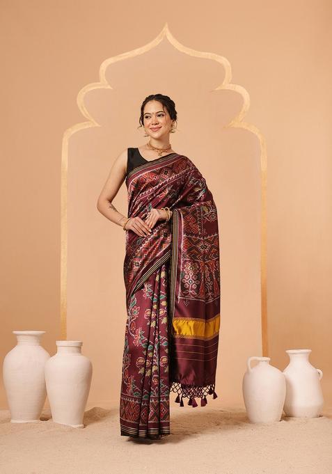 Maroon Motif Silk Saree Set