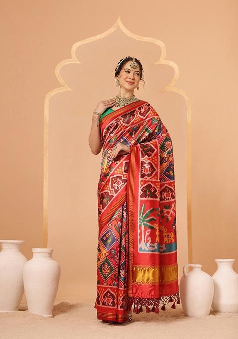 Multicolor Lagdi Patta Silk Saree Set