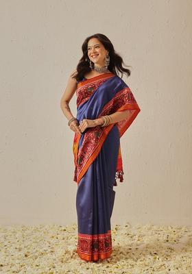 Blue Motif Silk Saree Set