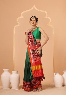 Green Motif Silk Saree Set