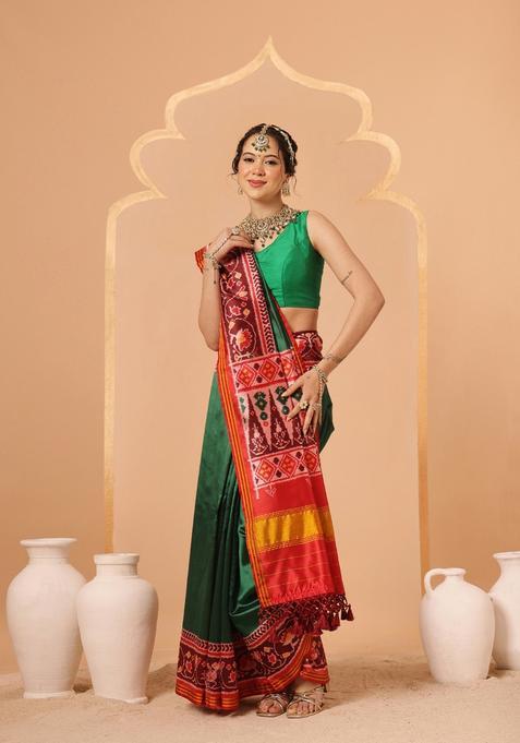 Green Motif Silk Saree Set