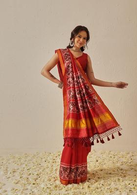 Red Motif Silk Saree Set