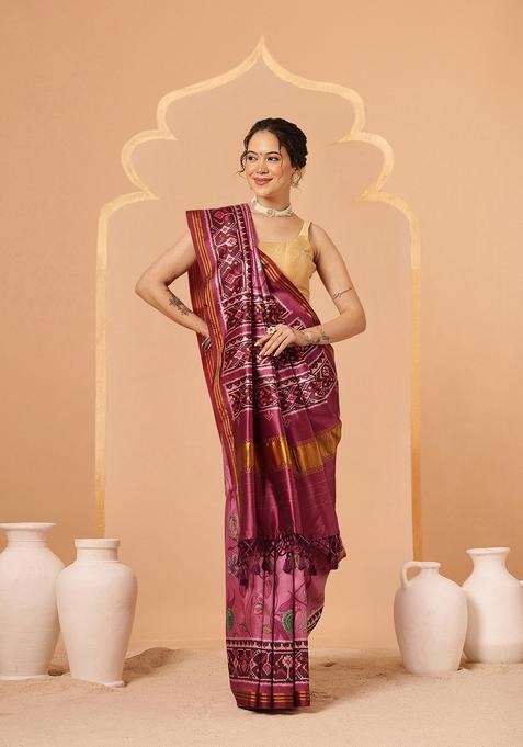 Pink Zari Work Silk Saree Set