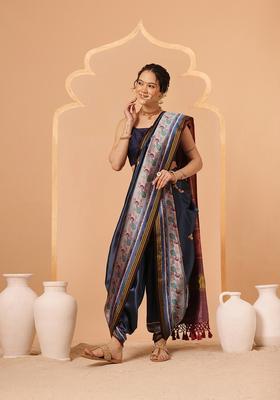 Blue Zari Work Silk Saree Set