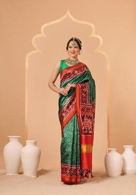 Green Weaving Work Silk Saree Set
