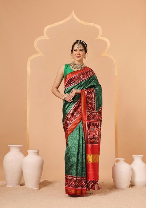 Green Weaving Work Silk Saree Set