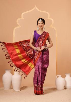 Purple Weaving Work Silk Saree Set