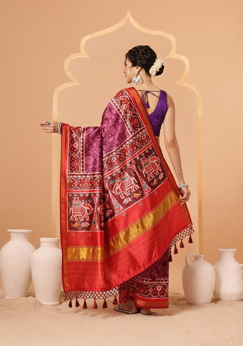 Purple Weaving Work Silk Saree Set - Indya