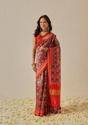 Teal Weaving Work Silk Saree Set