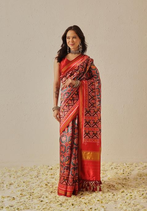 Teal Weaving Work Silk Saree Set
