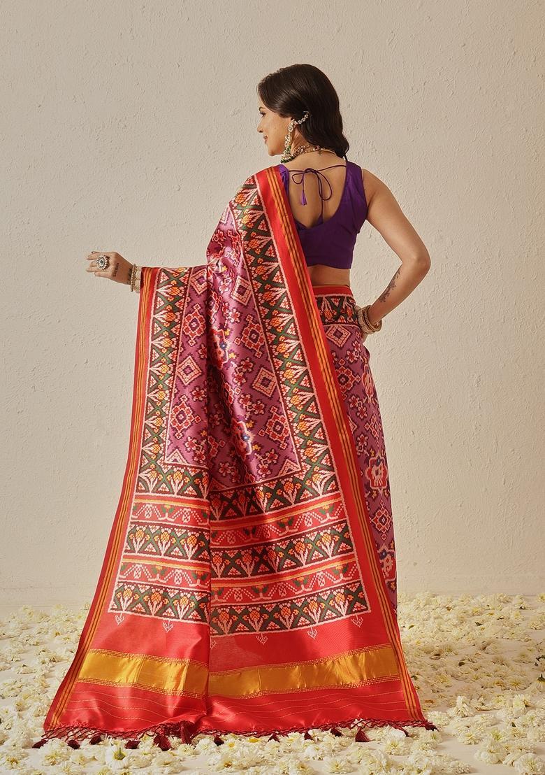 Lavender Weaving Work Silk Saree Set - Indya