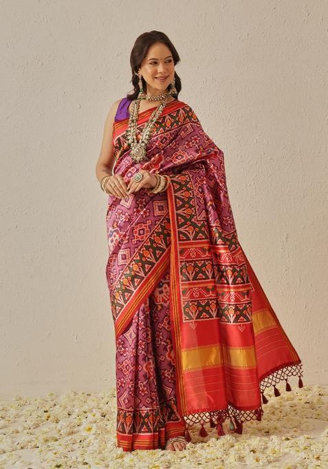 Lavender Weaving Work Silk Saree Set