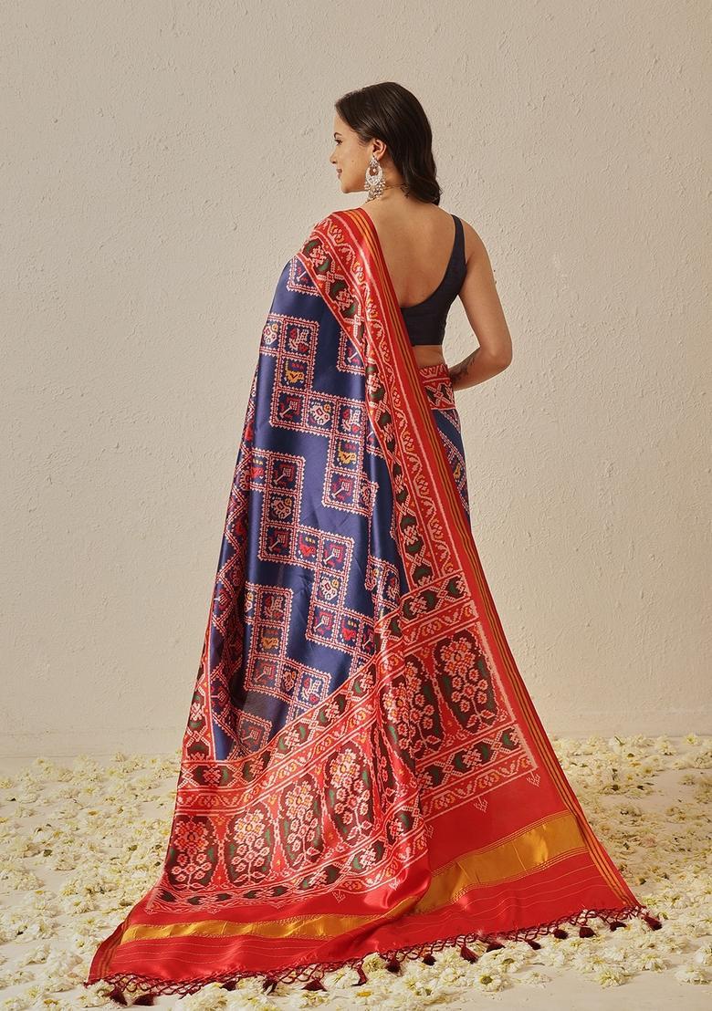 Blue Weaving Work Silk Saree Set - Indya