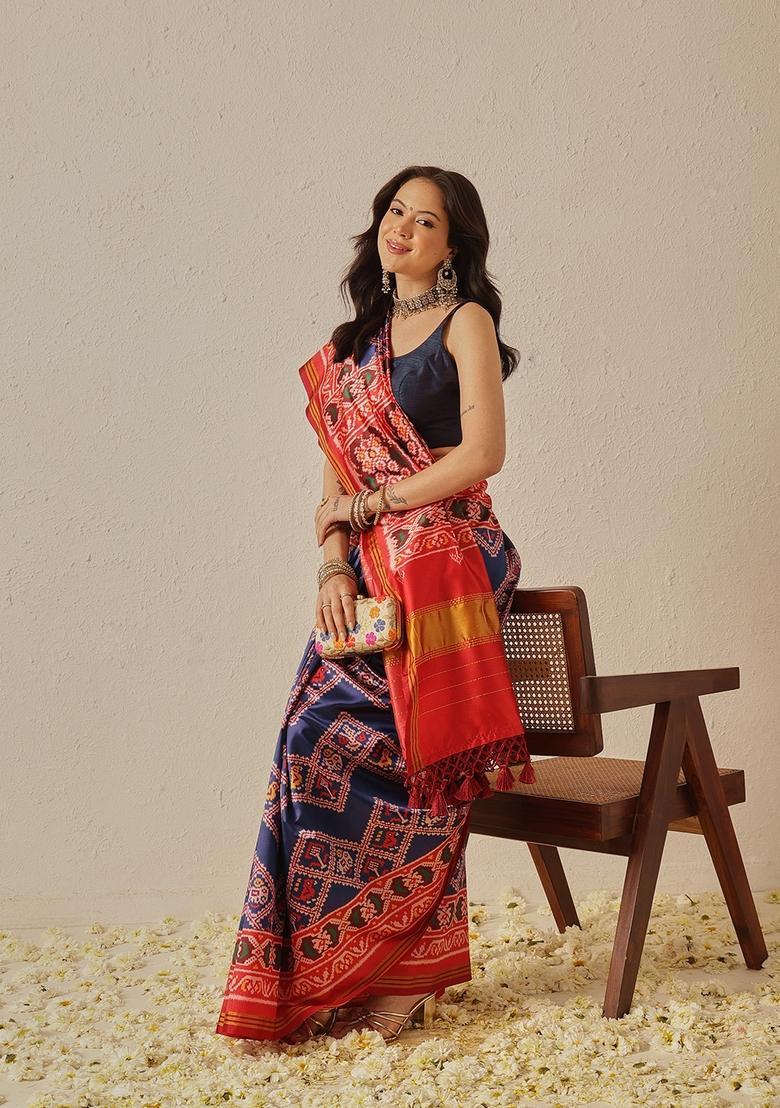 Blue Weaving Work Silk Saree Set - Indya