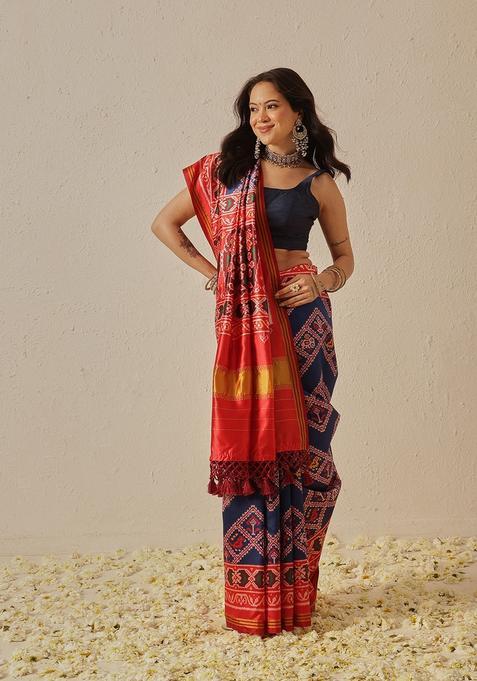 Blue Weaving Work Silk Saree Set