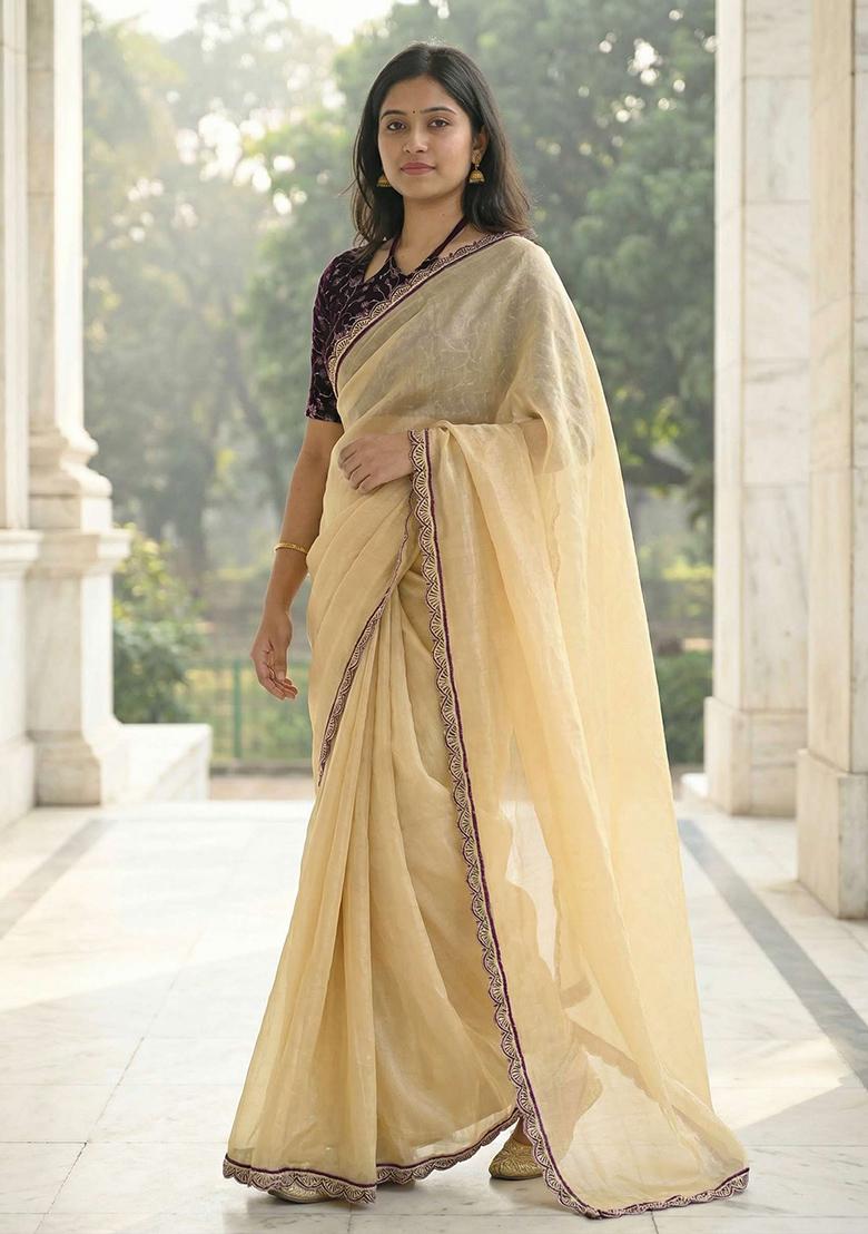 Green Solid Silk Saree Set - Indya