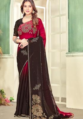 Magenta Hand Work Silk Saree Set