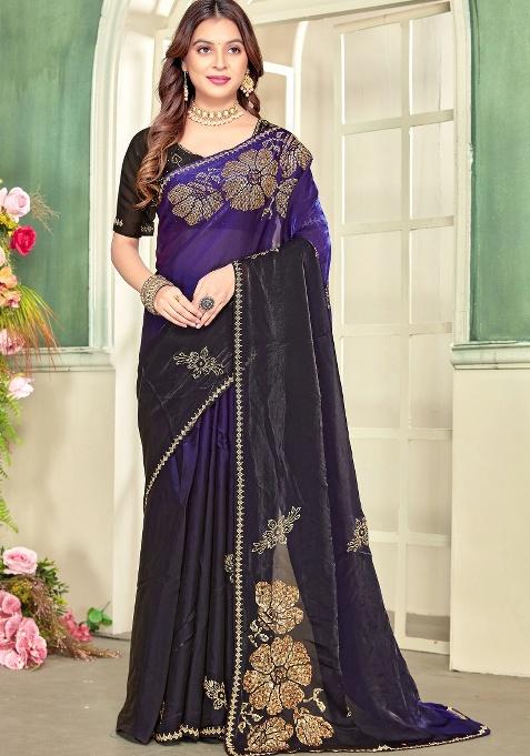 Purple Hand Work Silk Saree Set