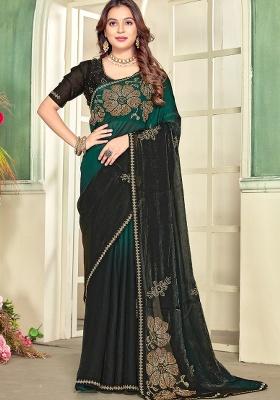 Green Hand Work Silk Saree Set