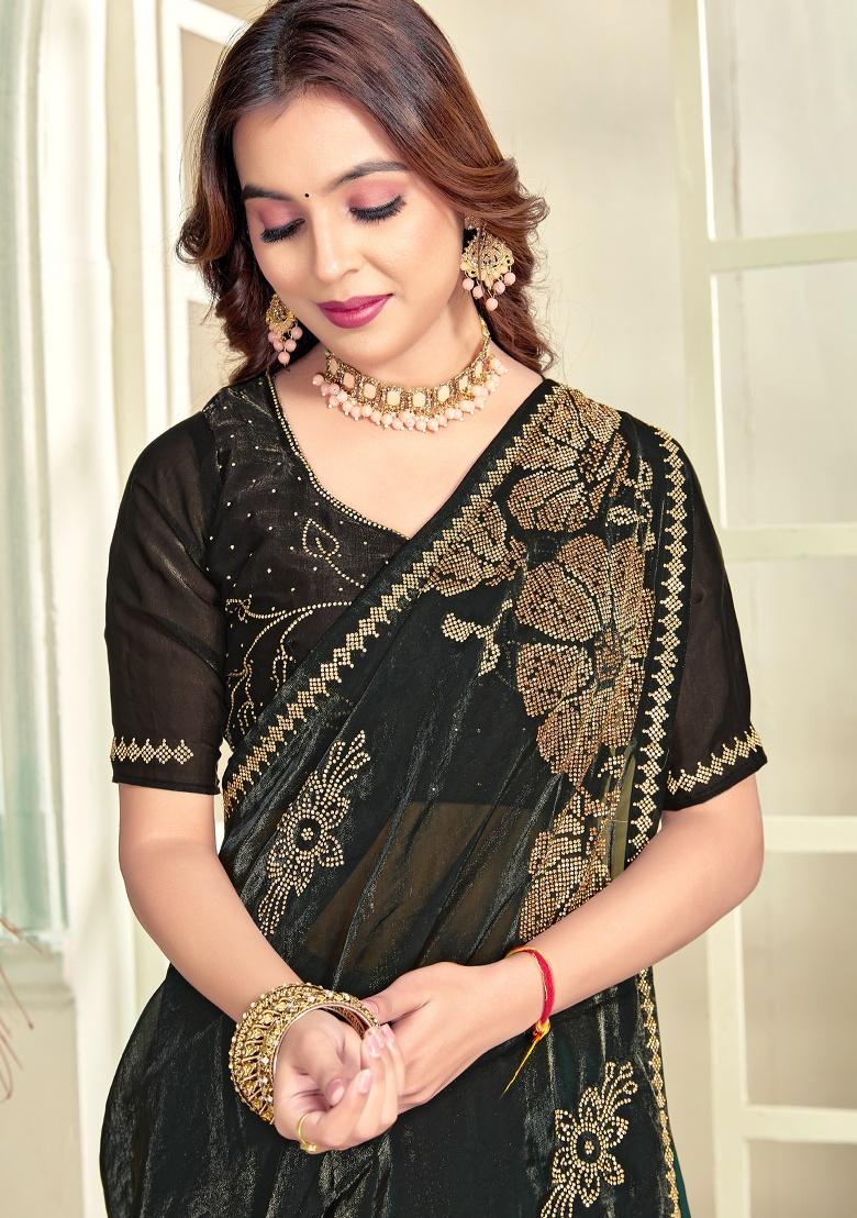 Green Hand Work Silk Saree Set - Indya