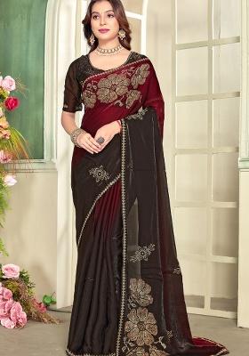 Maroon Hand Work Silk Saree Set