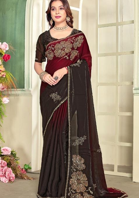Maroon Hand Work Silk Saree Set