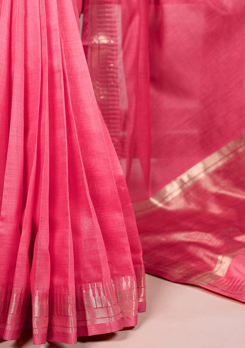 Pink Zari Weaving Silk Blend Saree Set for Diwali | Wedding & Festive Wear - Indya