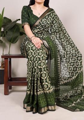 Black Printed Chanderi Saree Set
