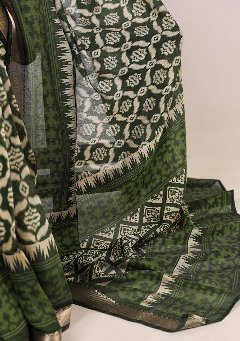 Black Chanderi Saree Set with Printed for Diwali | Wedding & Festive Wear - Indya