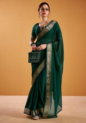 Green Zari Weaving Poly Shimmer Saree Set