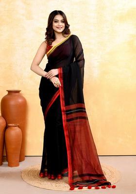 Black Handloom Cotton Saree Set