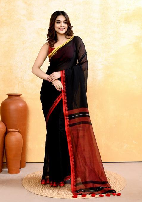 Black Handloom Cotton Saree Set