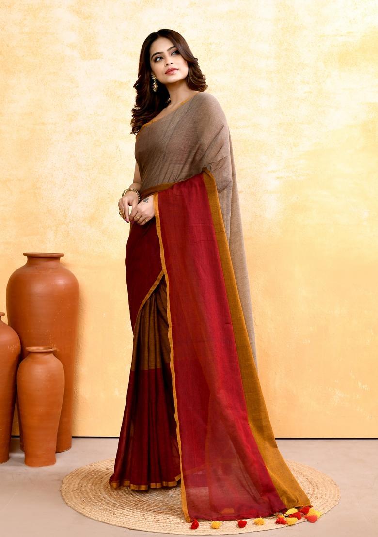 Multicolor Handloom Cotton Saree - Indya