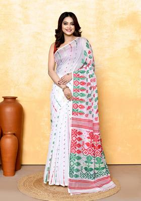 White Jamdani Cotton Saree