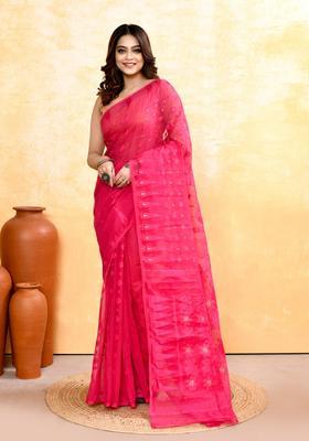 Rani Pink Jamdani Cotton Saree