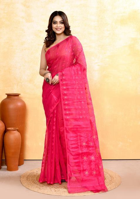 Rani Pink Jamdani Cotton Saree