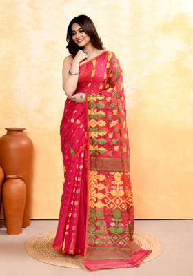 Red Jamdani Cotton Saree