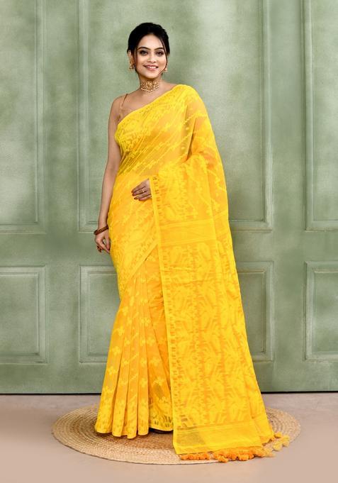 Yellow Jamdani Cotton Saree