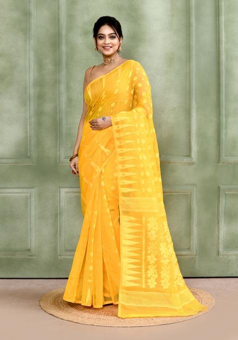 Yellow Jamdani Cotton Saree