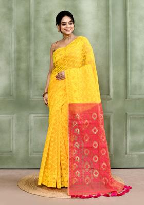 Yellow Jamdani Cotton Saree