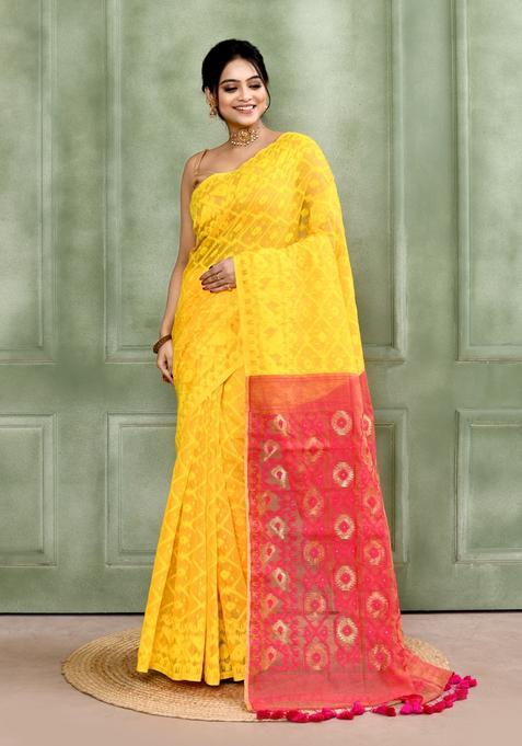 Yellow Jamdani Cotton Saree