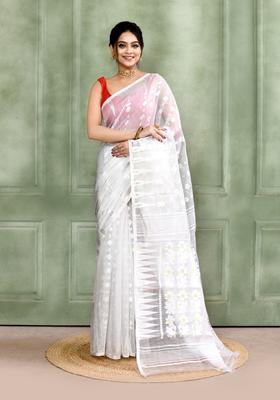 White Jamdani Cotton Saree