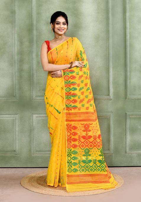 Yellow Jamdani Cotton Saree