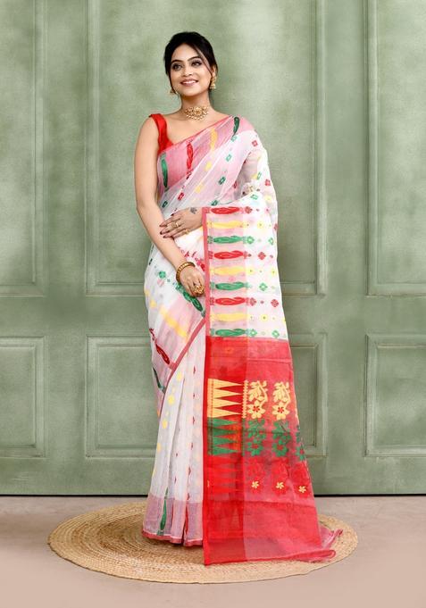 White Jamdani Cotton Saree